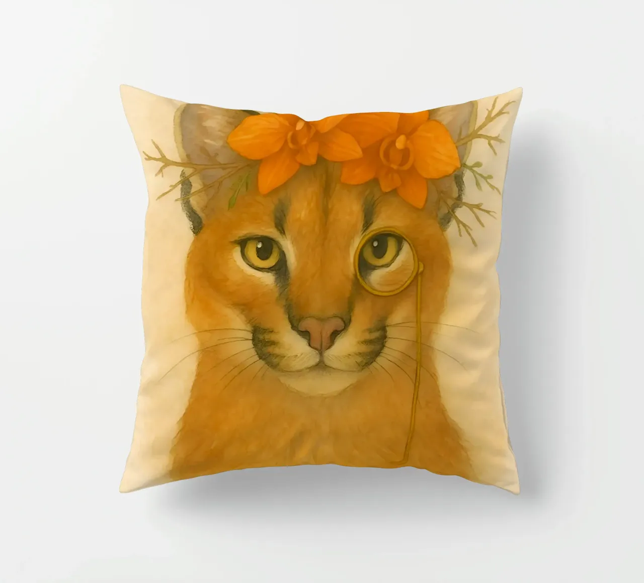 Sguardo d'oro: Caracal con orchidee cuscino da Graceful Desine
