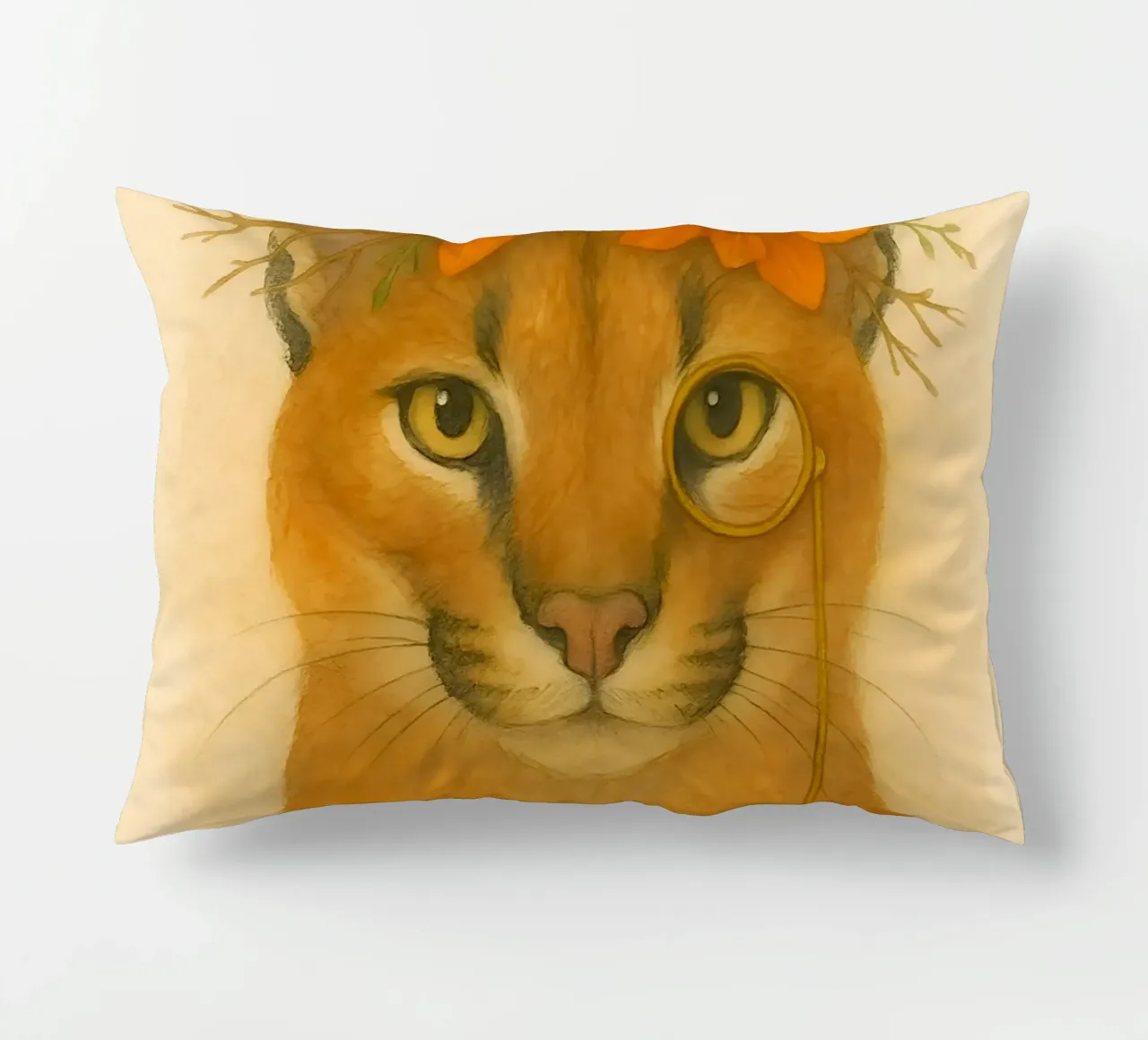 Sguardo d'oro: Caracal con orchidee cuscino da Graceful Desine