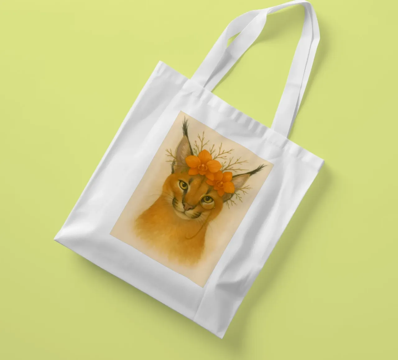 Sguardo d'oro: Caracal con orchidee borsa in juta da Graceful Desine