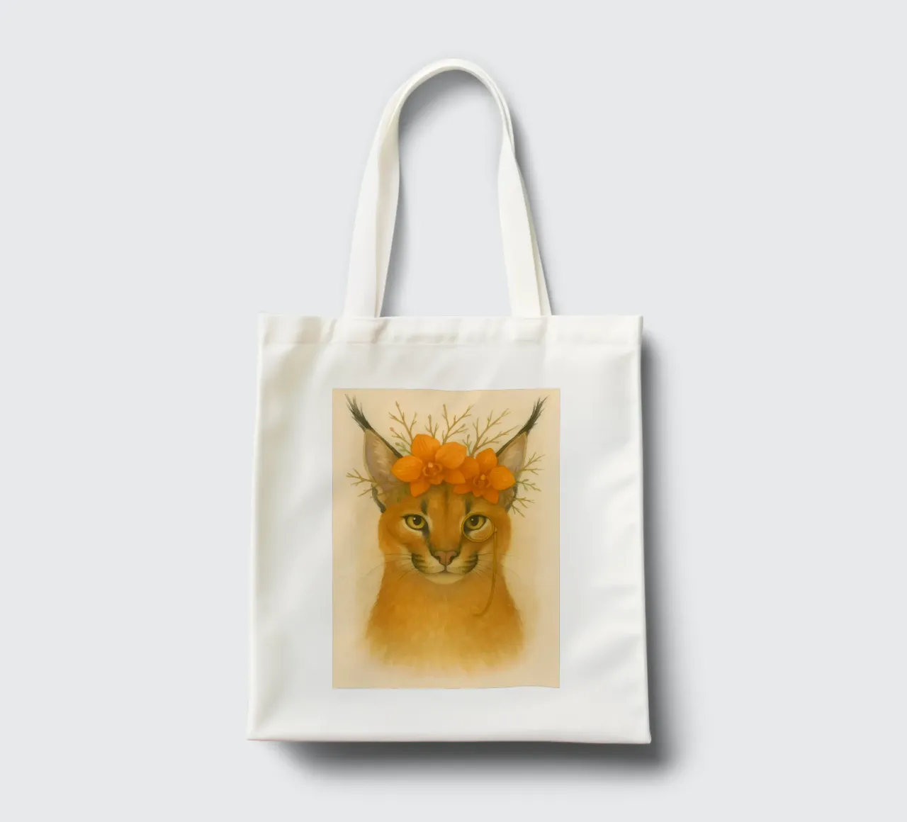 Sguardo d'oro: Caracal con orchidee borsa in juta da Graceful Desine