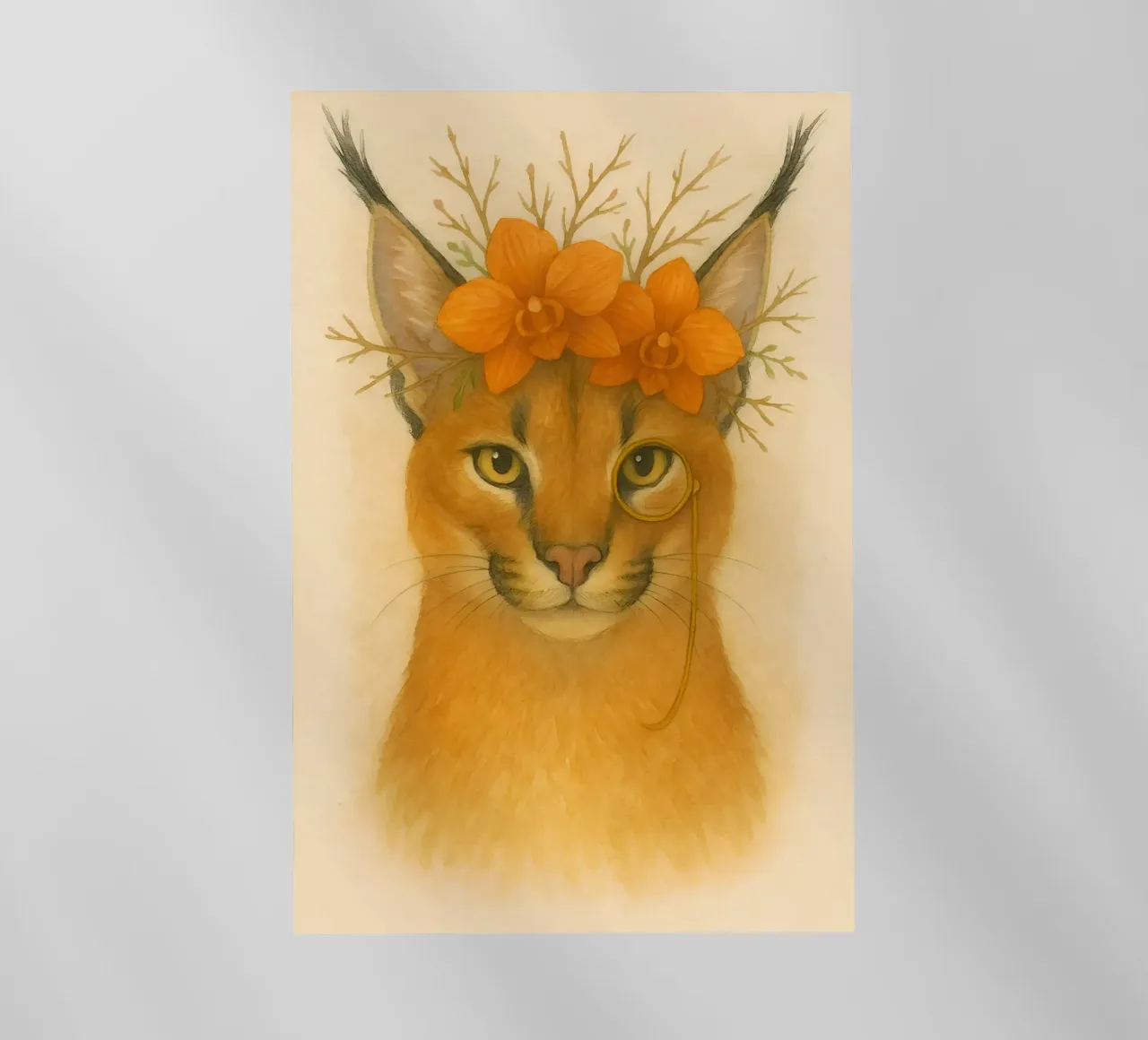 Sguardo d'oro: Caracal con orchidee pellicola backlit da Graceful Desine