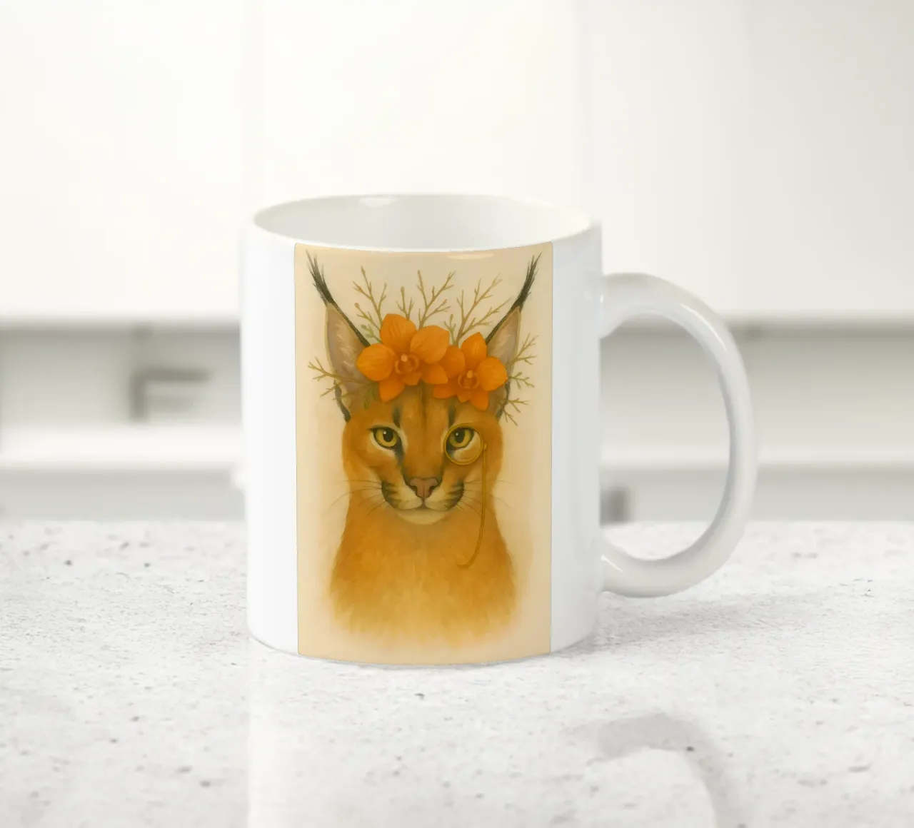Sguardo d'oro: Caracal con orchidee tazza in ceramica da Graceful Desine