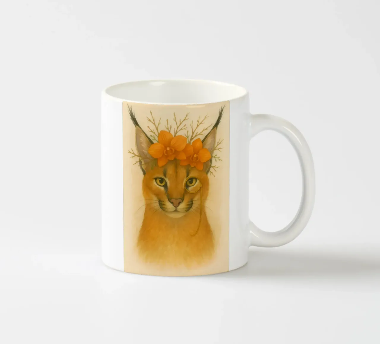 Sguardo d'oro: Caracal con orchidee tazza in ceramica da Graceful Desine