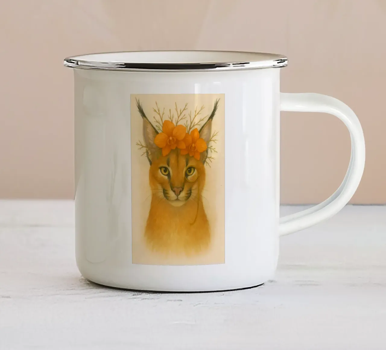 Sguardo d'oro: Caracal con orchidee tazza in smalto da Graceful Desine