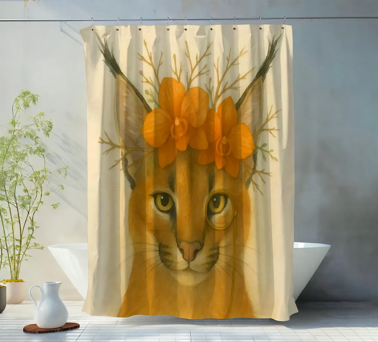 Sguardo d'oro: Caracal con orchidee tenda da doccia da Graceful Desine