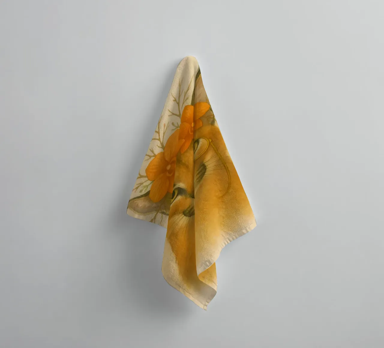 Golden Gaze: Caracal with Orchids towel by Graceful Desine