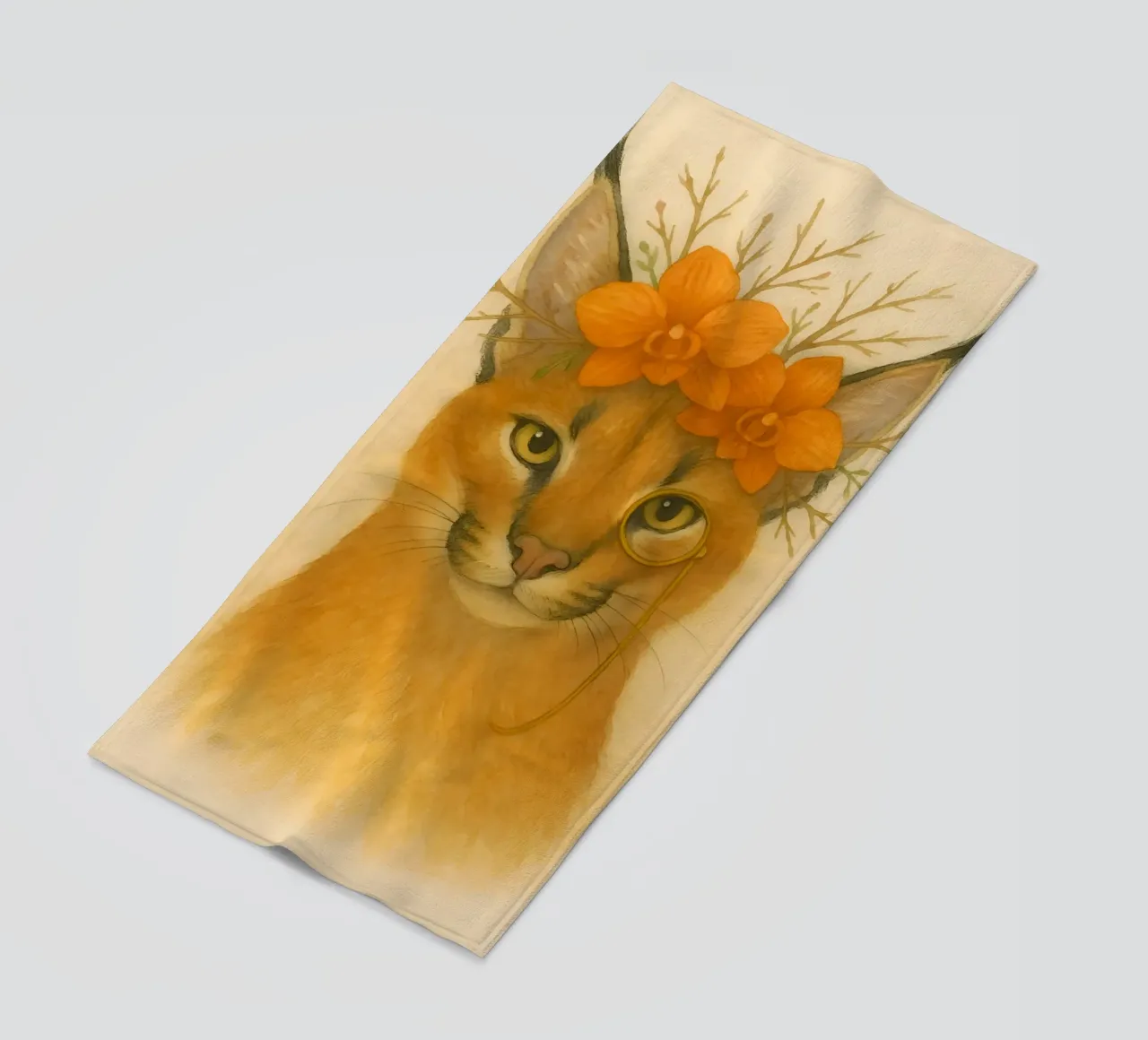 Sguardo d'oro: Caracal con orchidee telo mare da Graceful Desine