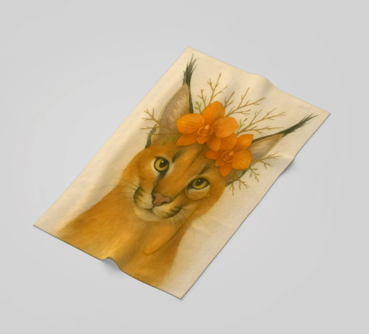 Sguardo d'oro: Caracal con orchidee telo mare da Graceful Desine
