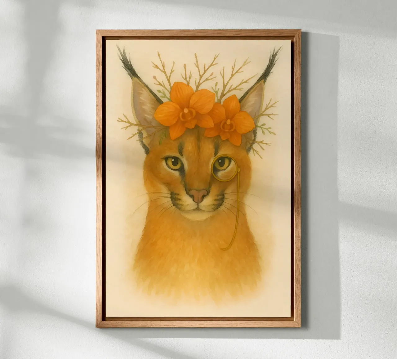 Sguardo d'oro: Caracal con orchidee alluminio dibond da Graceful Desine