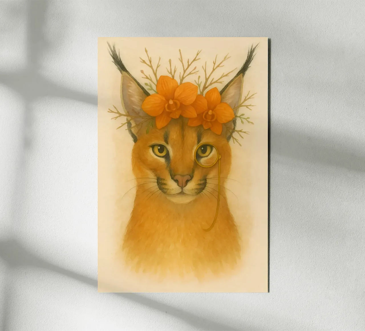Sguardo d'oro: Caracal con orchidee alluminio dibond da Graceful Desine