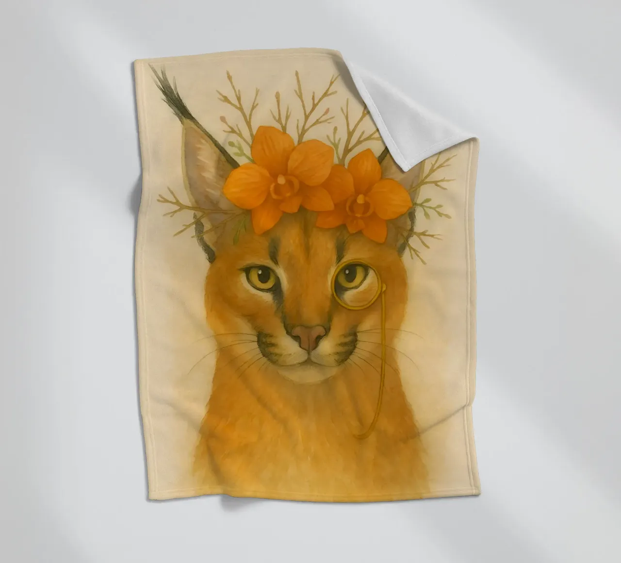 Sguardo d'oro: Caracal con orchidee coperta in pile da Graceful Desine