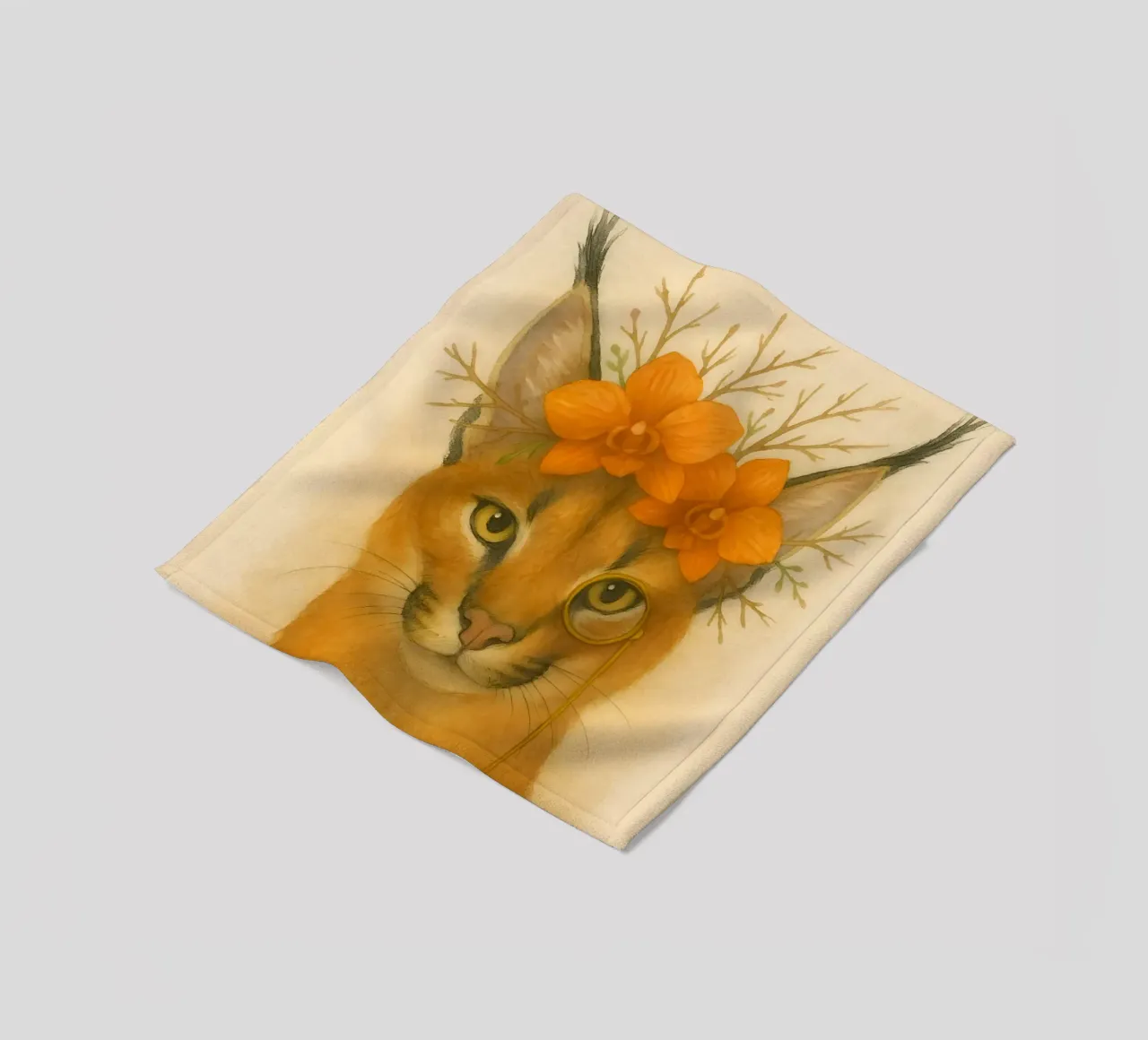 Sguardo d'oro: Caracal con orchidee coperta in pile da Graceful Desine