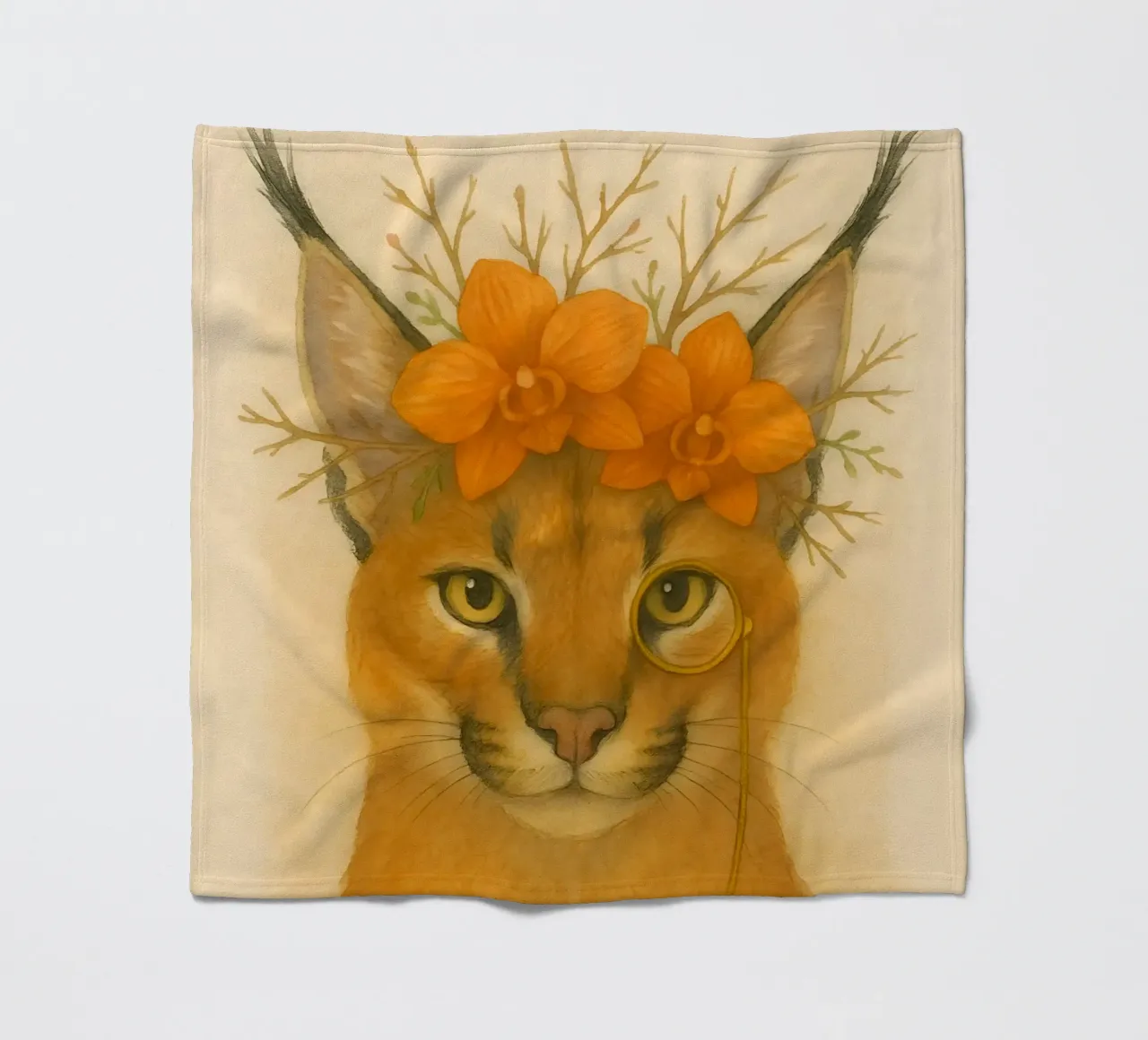 Sguardo d'oro: Caracal con orchidee coperta in pile da Graceful Desine
