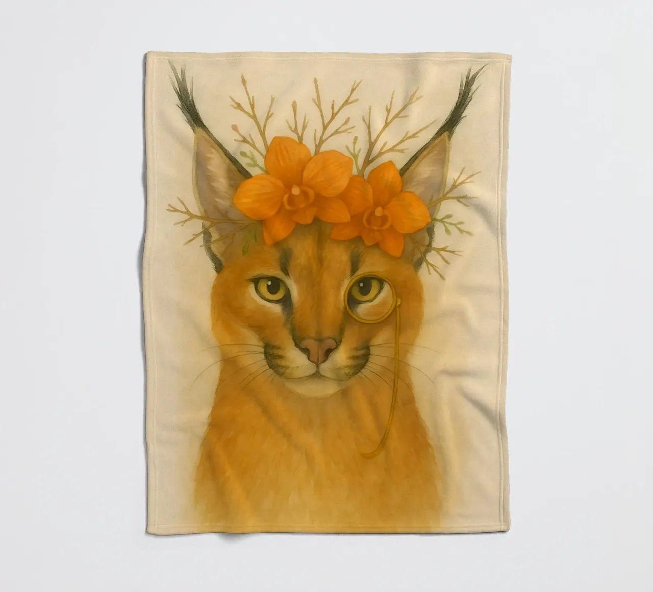 Sguardo d'oro: Caracal con orchidee coperta in pile da Graceful Desine