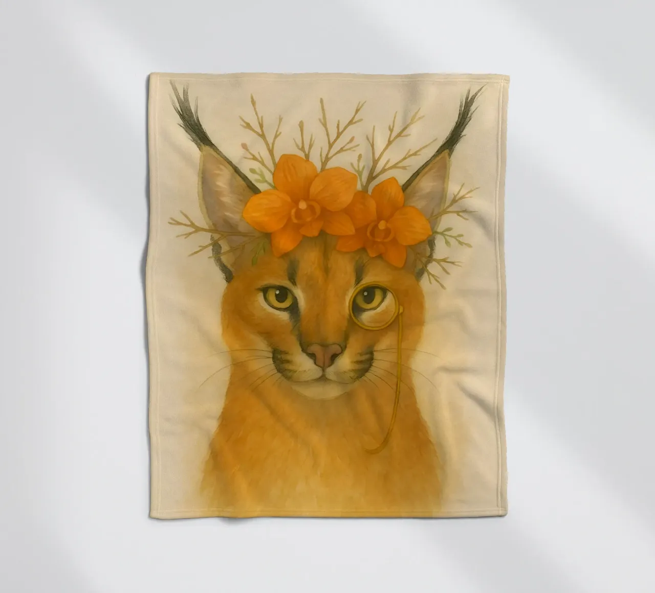 Sguardo d'oro: Caracal con orchidee coperta in pile da Graceful Desine