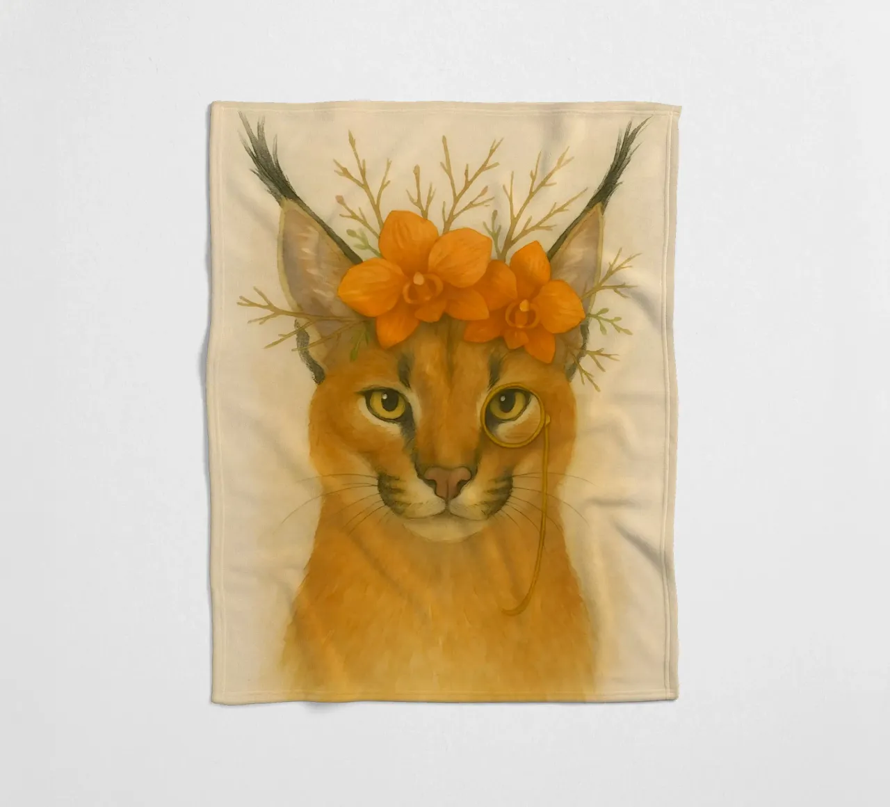Sguardo d'oro: Caracal con orchidee coperta in pile da Graceful Desine