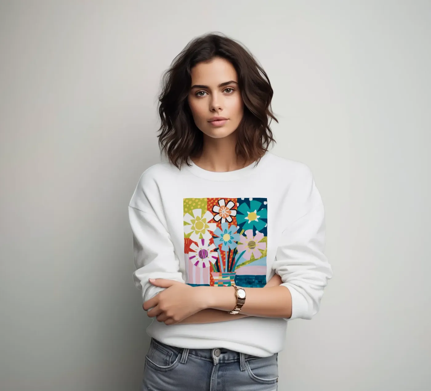 Patchwork vaasboeket sweatshirt van Obs Canvas