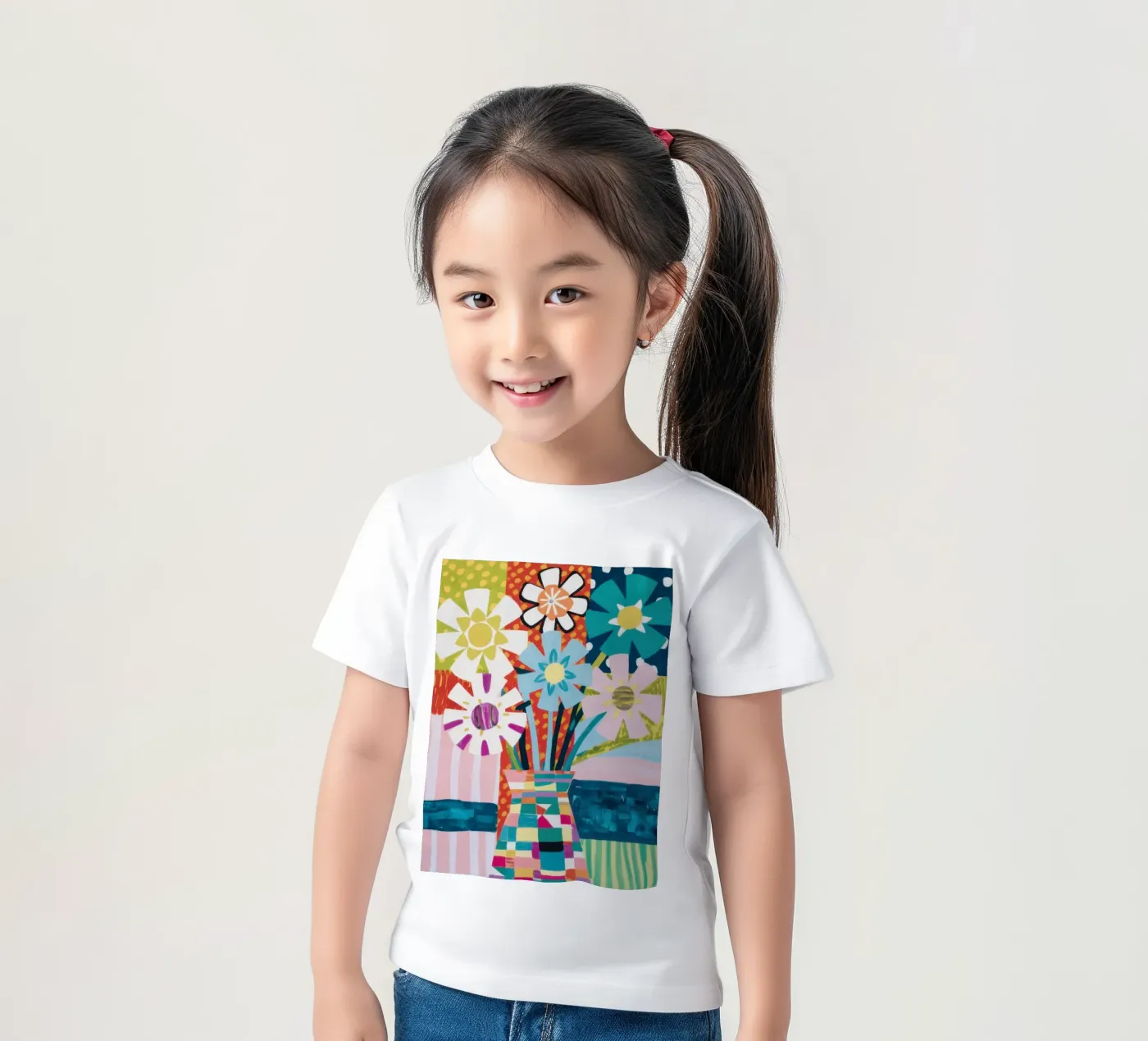 Patchwork vaasboeket kinder t-shirt van Obs Canvas