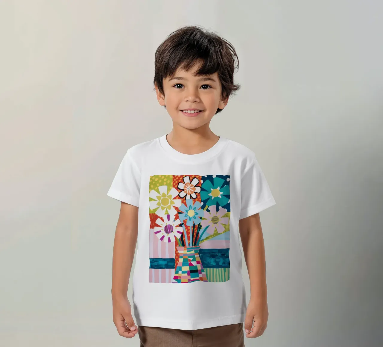 Patchwork vaasboeket kinder t-shirt van Obs Canvas