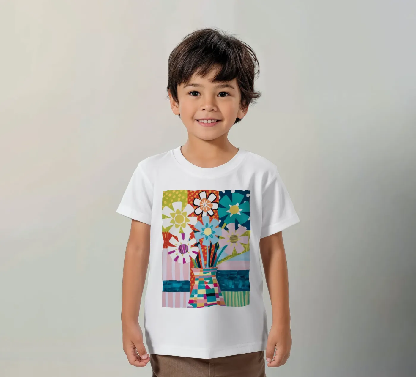 Patchwork vaasboeket kinder t-shirt van Obs Canvas