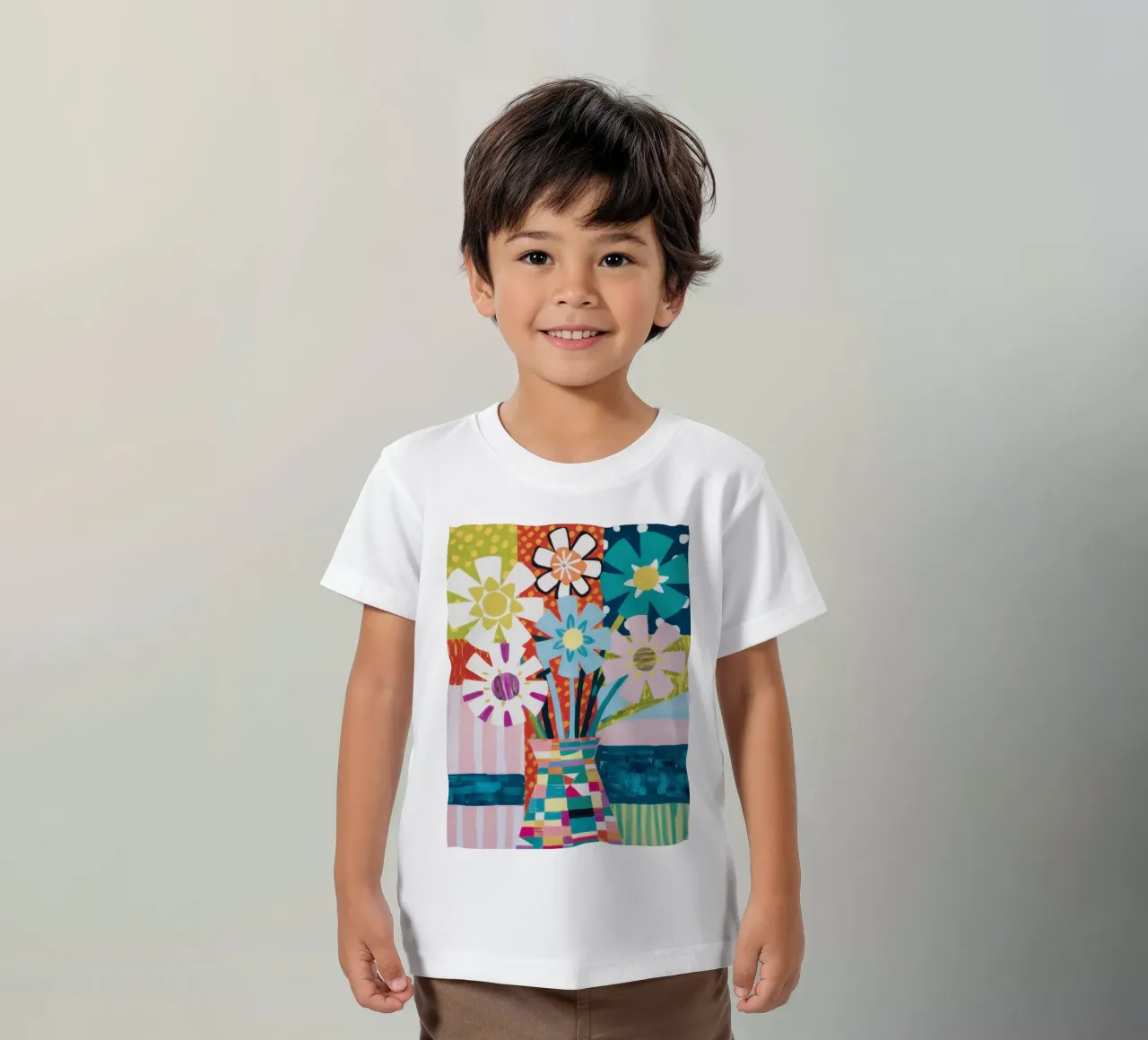 Patchwork vaasboeket kinder t-shirt van Obs Canvas