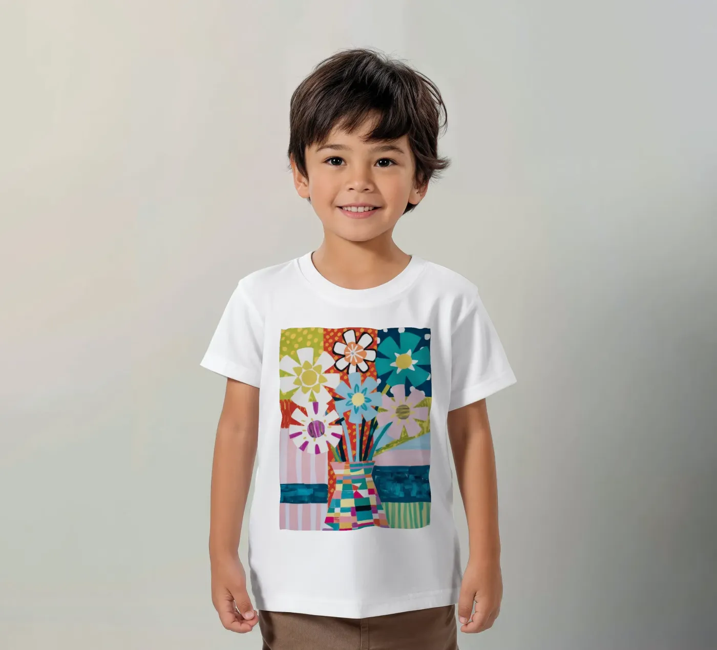 Patchwork vaasboeket kinder t-shirt van Obs Canvas