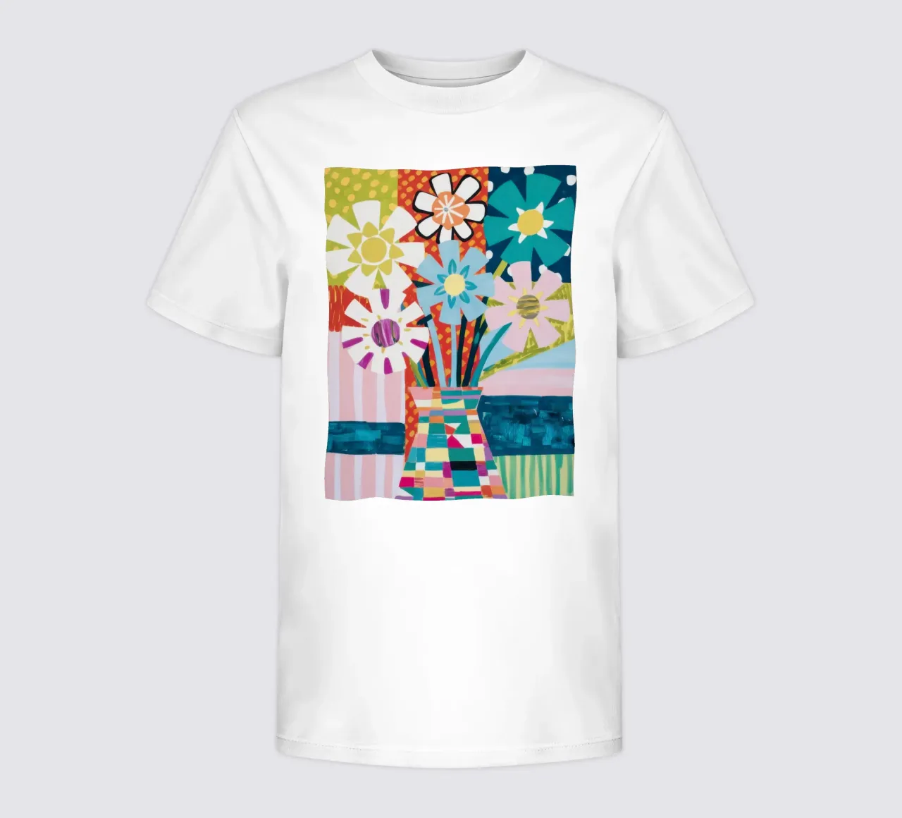 Patchwork vaasboeket kinder t-shirt van Obs Canvas