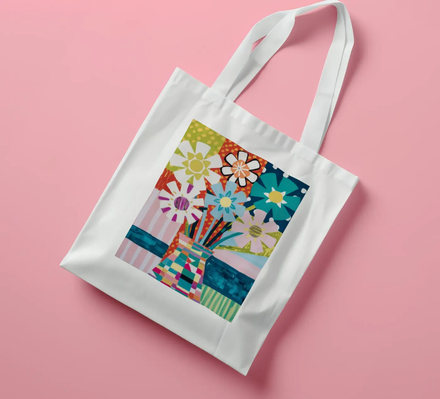 Patchwork Vase Bouquet Jutebeutel von Obs Canvas