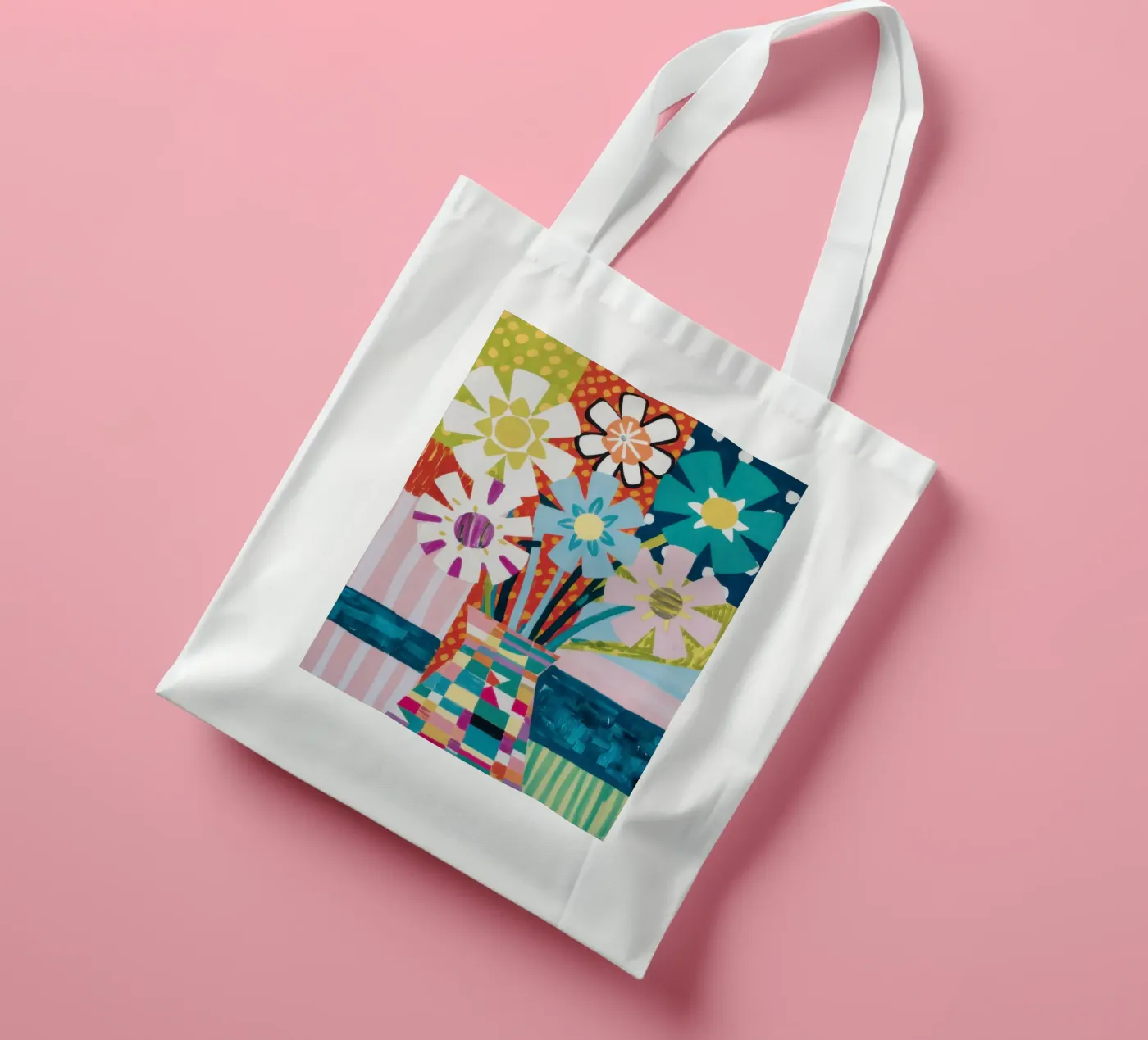 Patchwork Vase Bouquet Jutebeutel von Obs Canvas