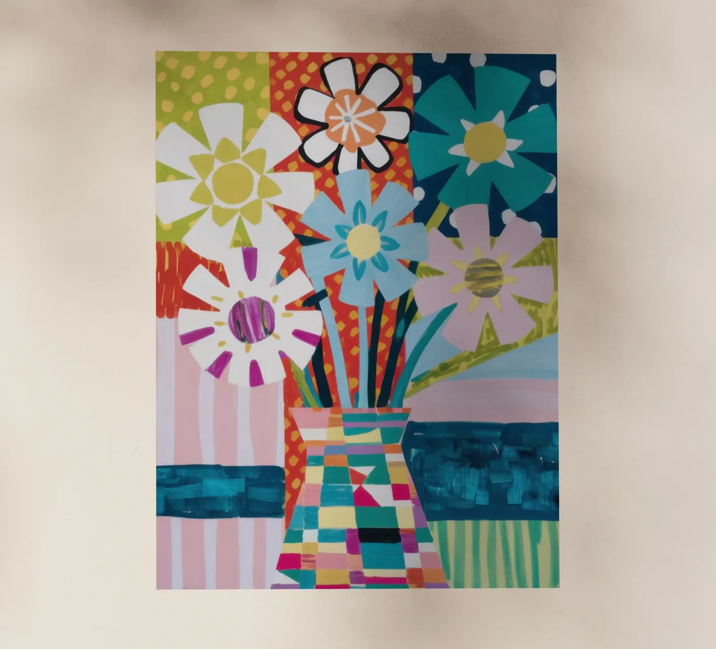 Patchwork Vase Bouquet backlit folie van Obs Canvas