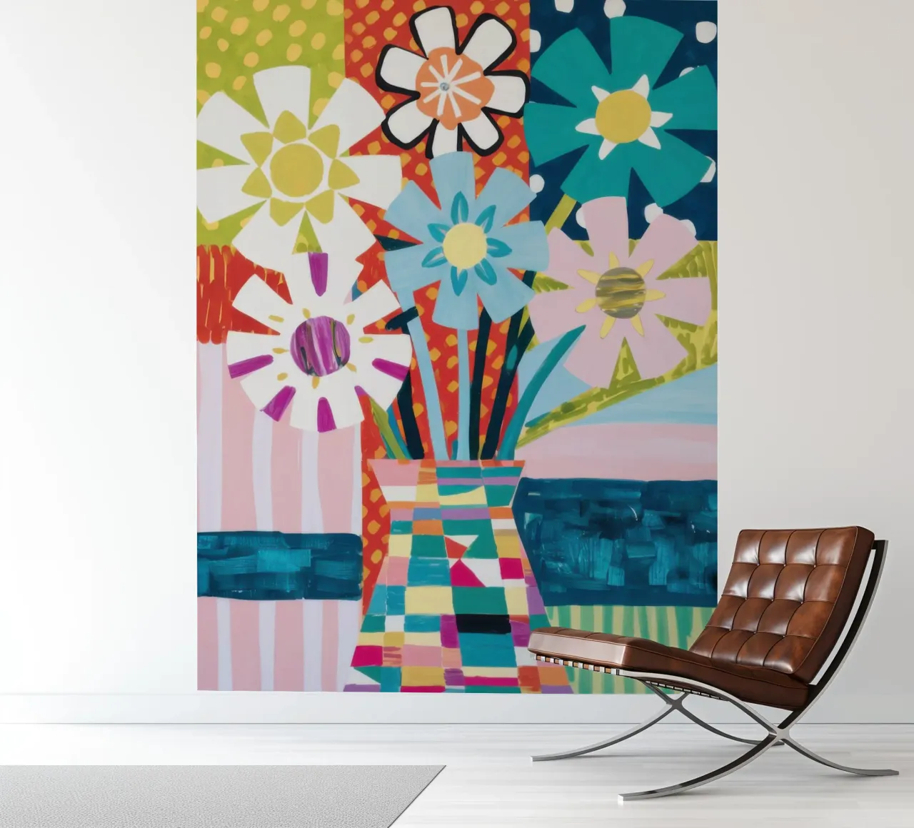 Patchwork vaasboeket fotobehang van Obs Canvas