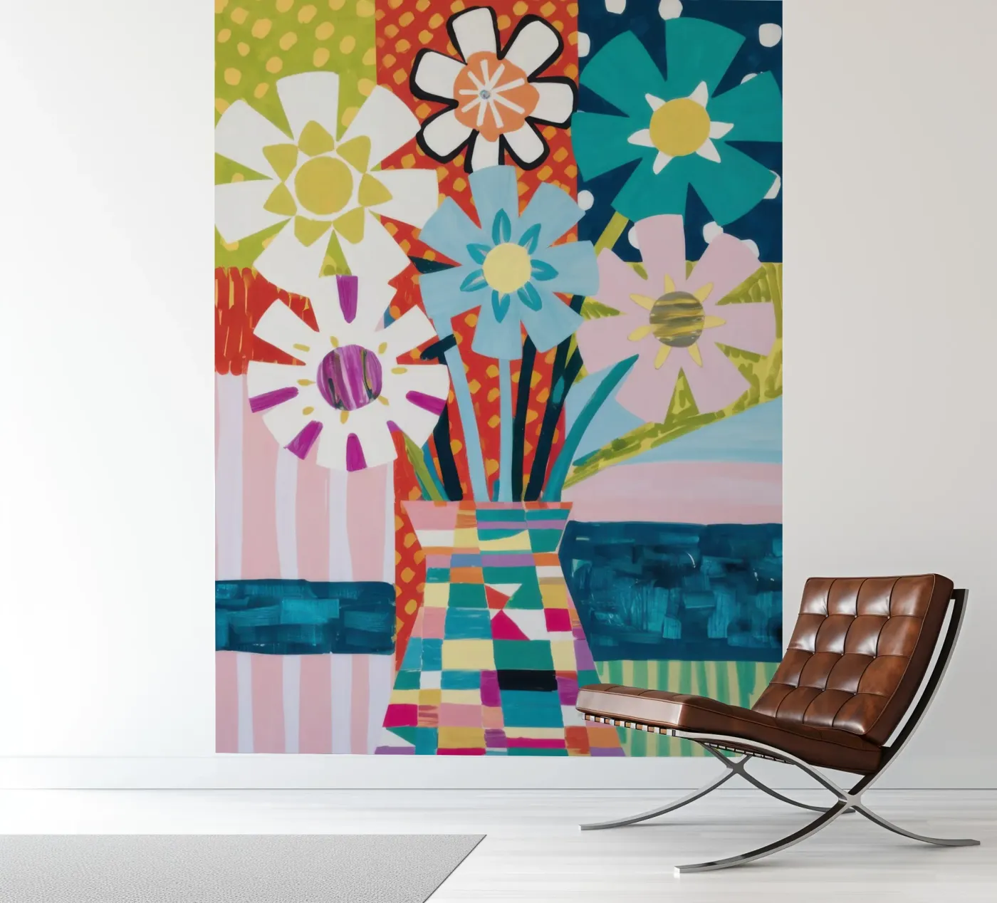 Patchwork Vase Bouquet fotobehang van Obs Canvas