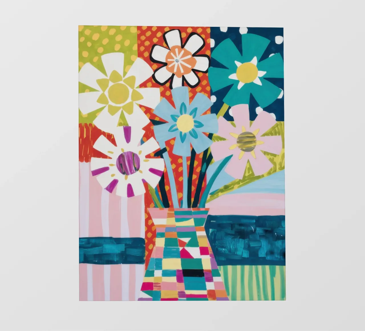 Patchwork vaasboeket fotobehang van Obs Canvas