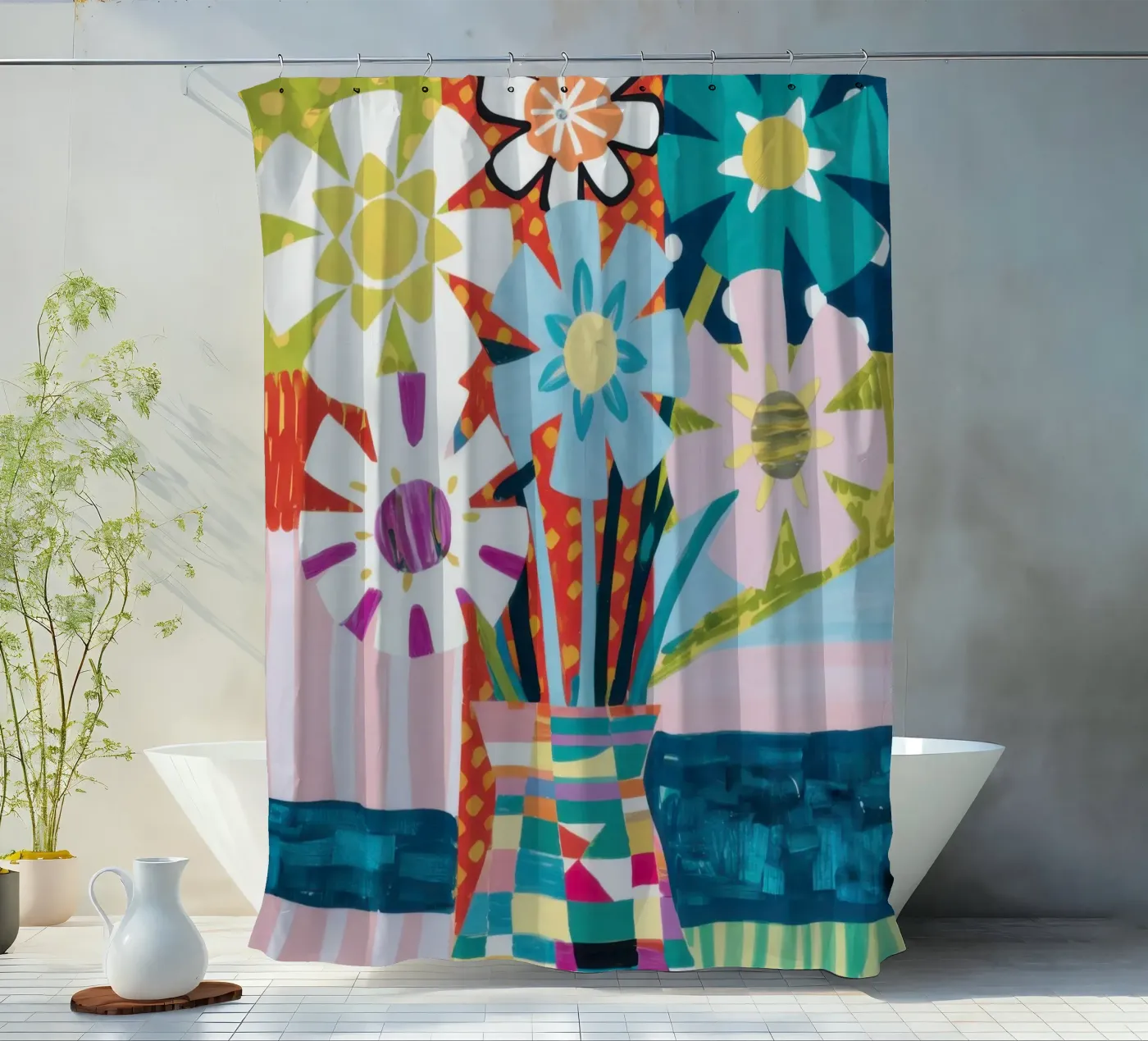 Patchwork vaasboeket douchegordijn van Obs Canvas