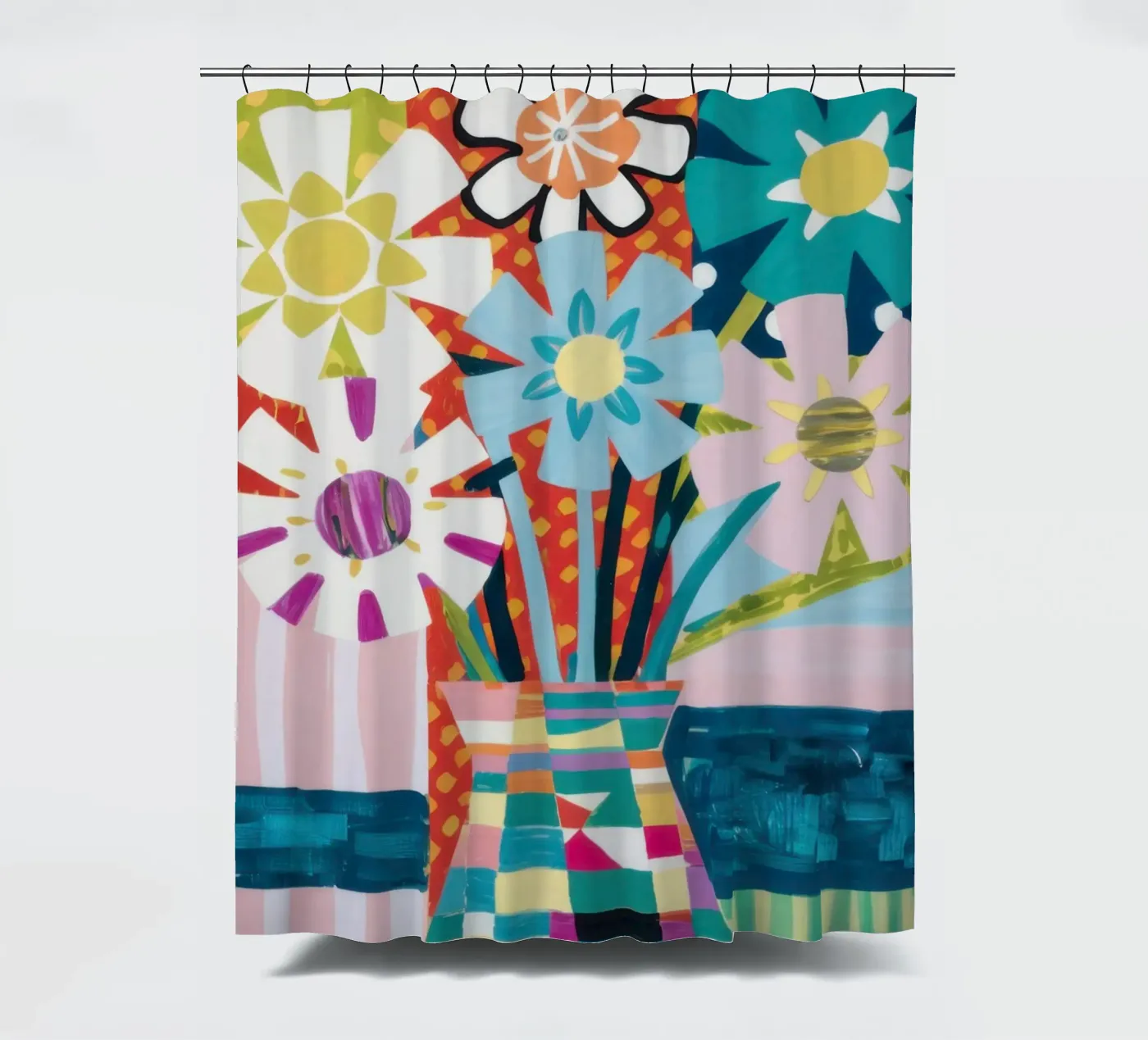 Patchwork vaasboeket douchegordijn van Obs Canvas