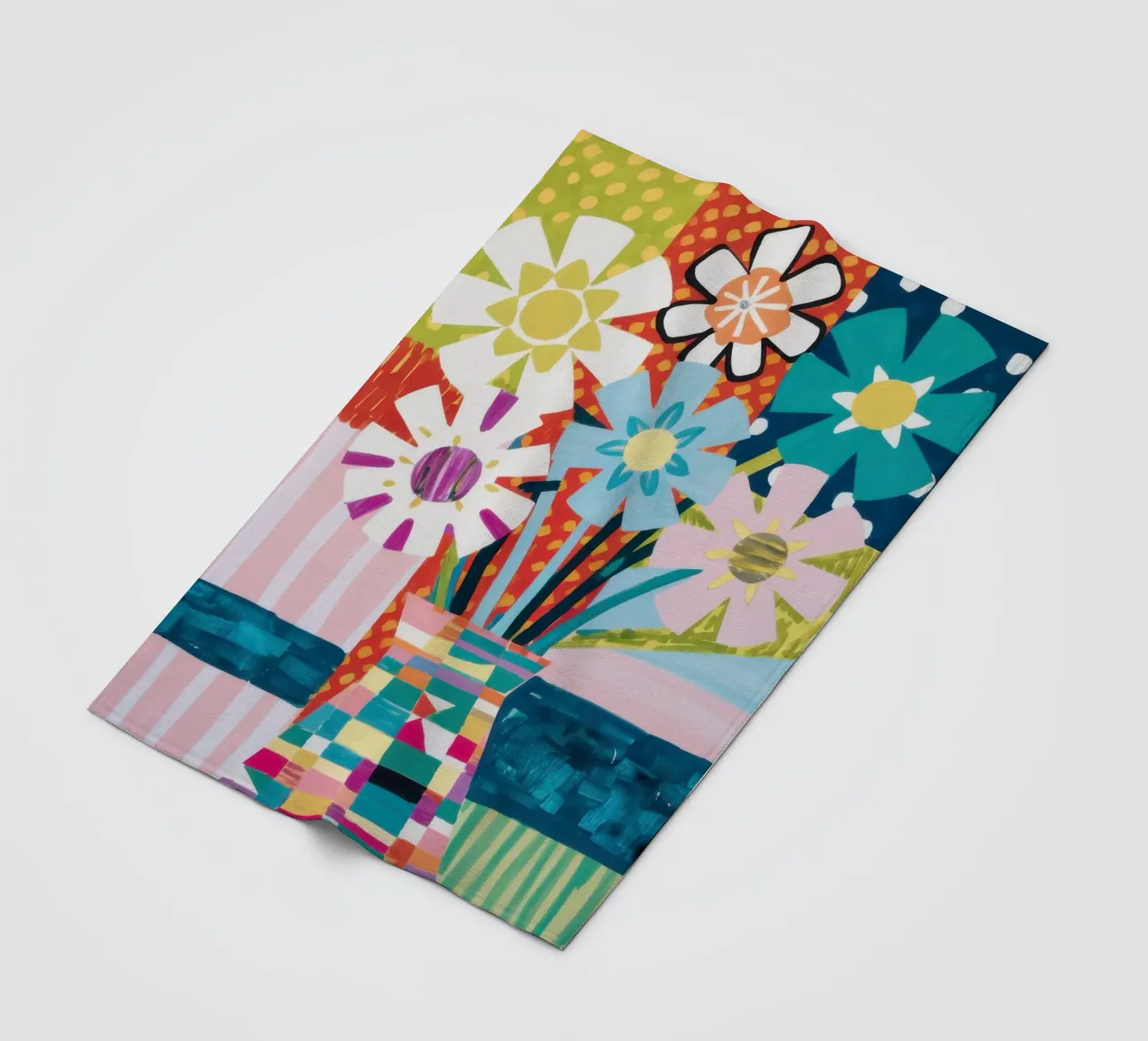 Patchwork Vase Blumenstrauß Fleecedecke von Obs Canvas