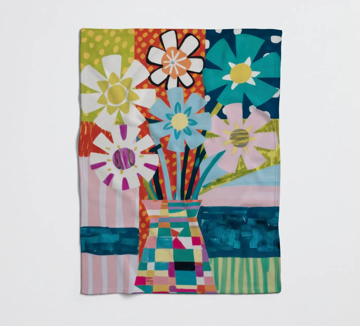 Patchwork vaasboeket fleecedeken van Obs Canvas