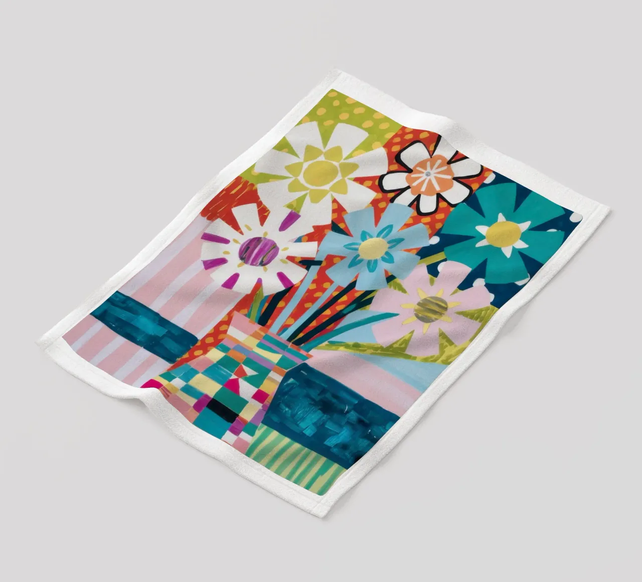 Patchwork Vase Blumenstrauß Fleecedecke von Obs Canvas