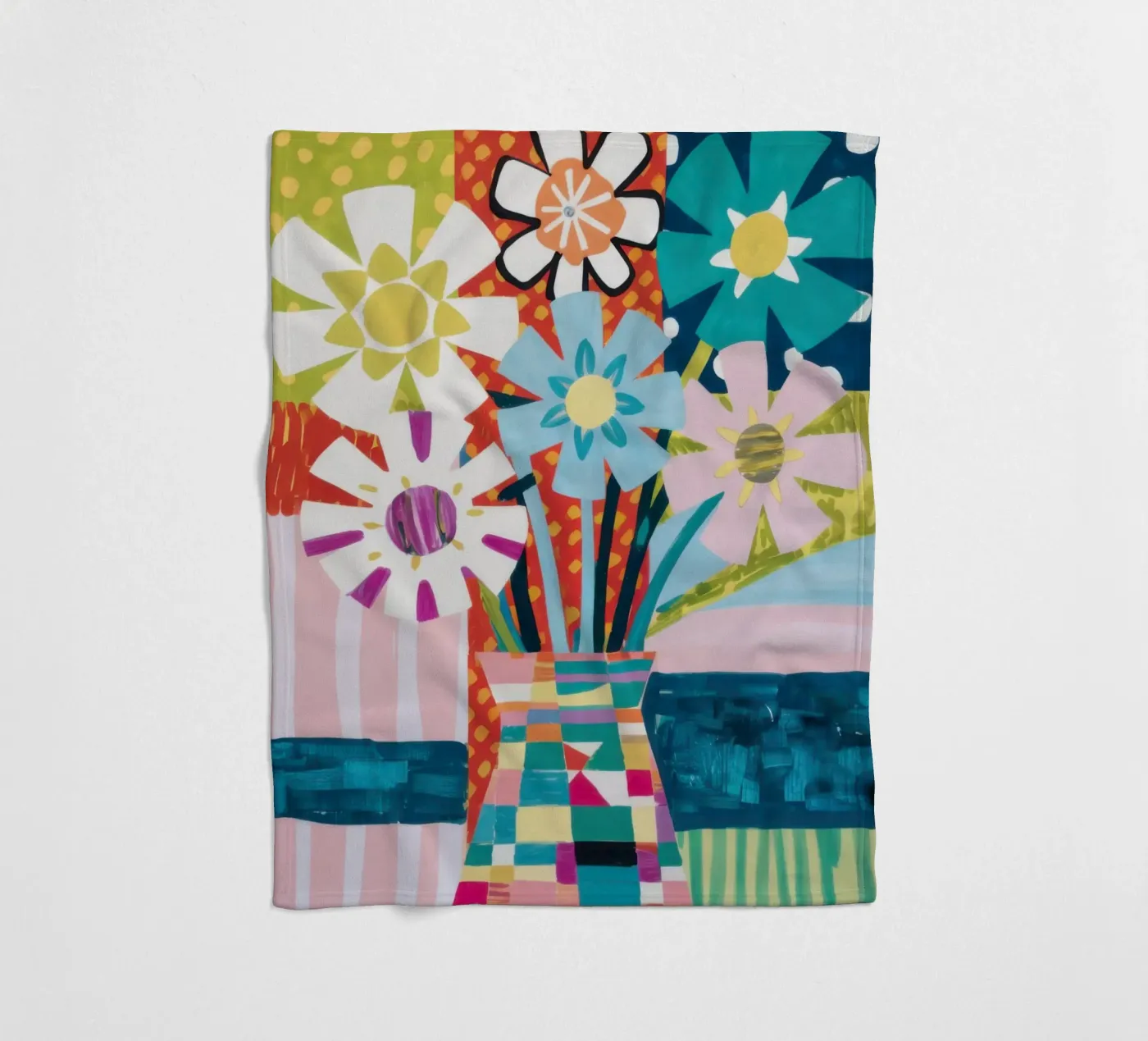 Patchwork Vase Bouquet Fleecedecke von Obs Canvas