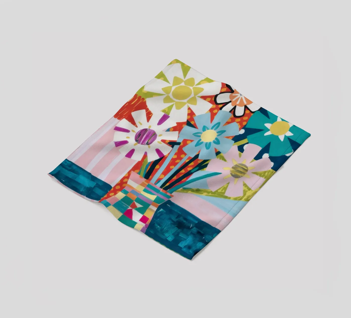 Patchwork vaasboeket fleecedeken van Obs Canvas