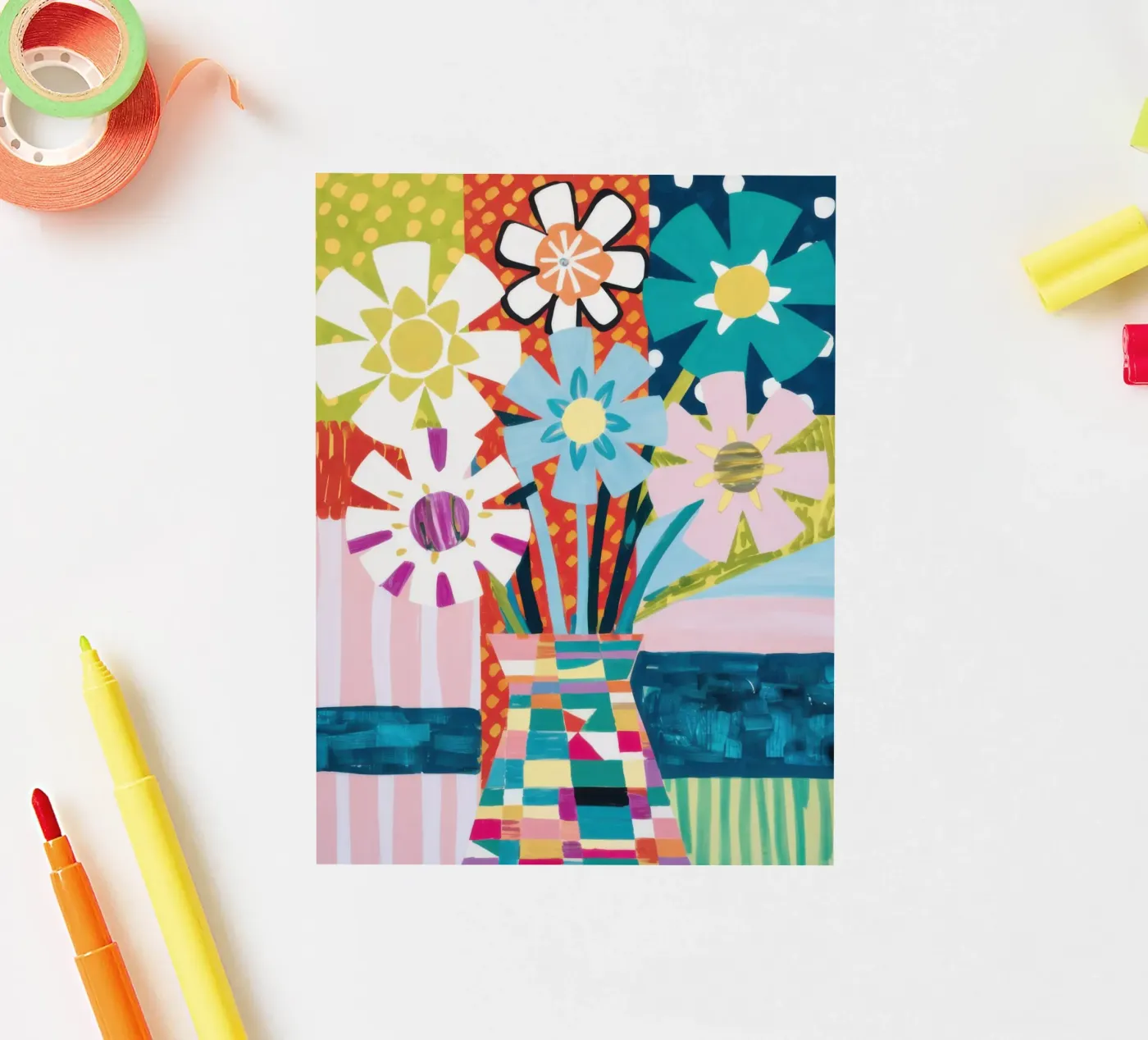 Patchwork Vase Bouquet sticker van Obs Canvas