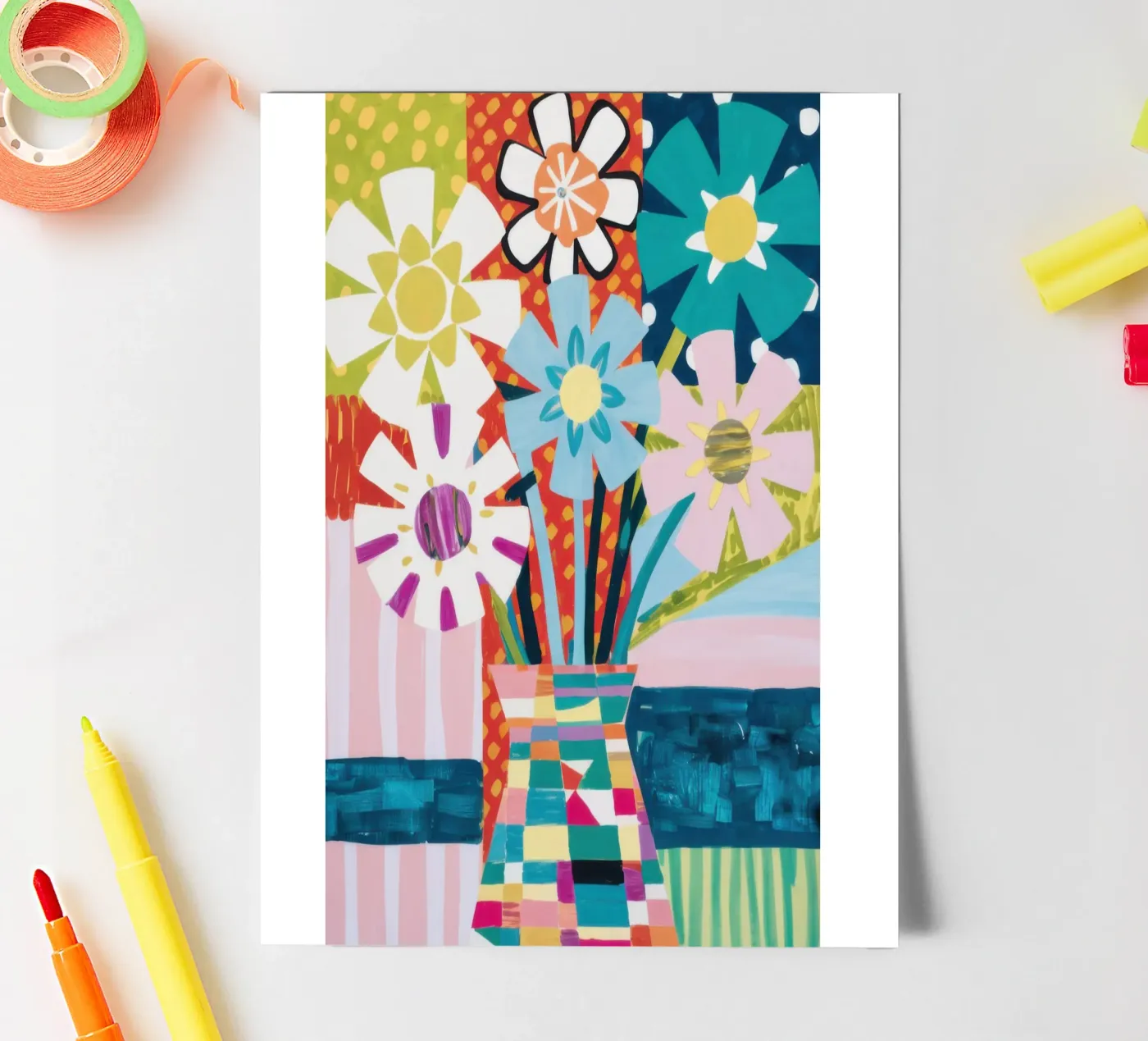 Patchwork Vase Blumenstrauß Stickerbogen von Obs Canvas