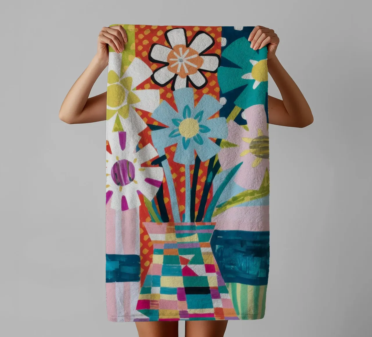 Patchwork vaasboeket badhanddoek van Obs Canvas