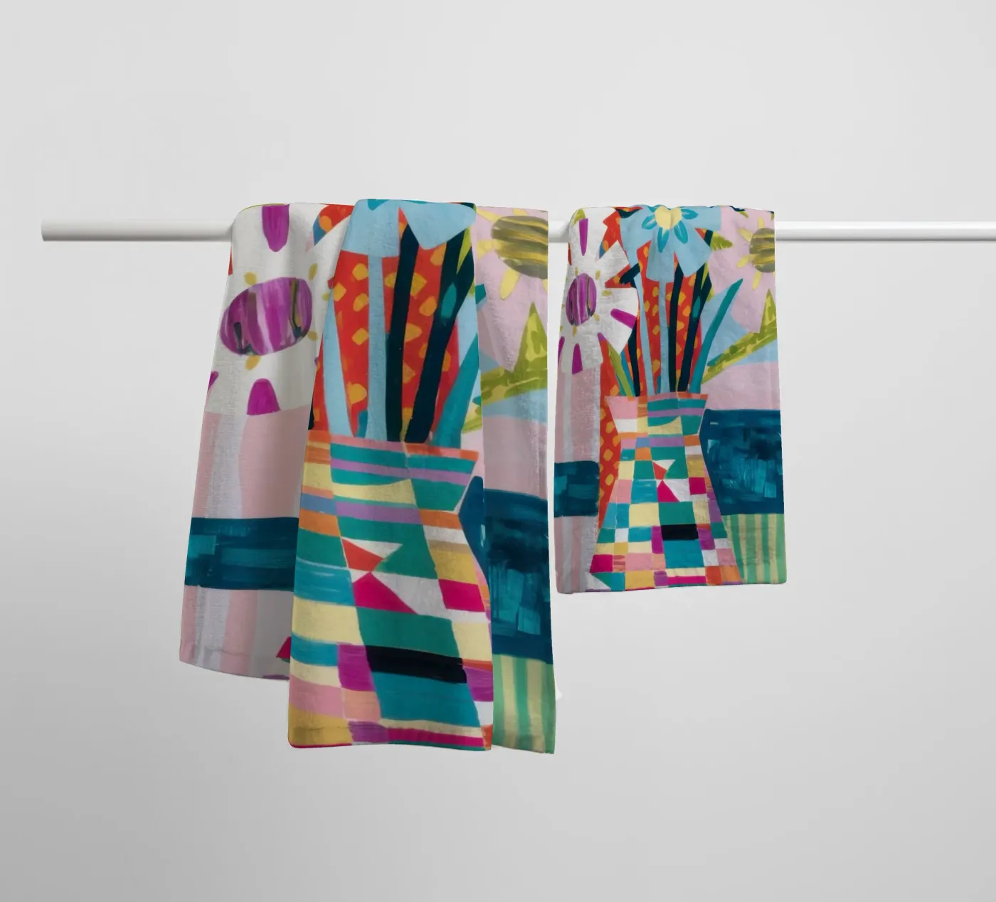 Patchwork Vase Bouquet badhanddoek van Obs Canvas