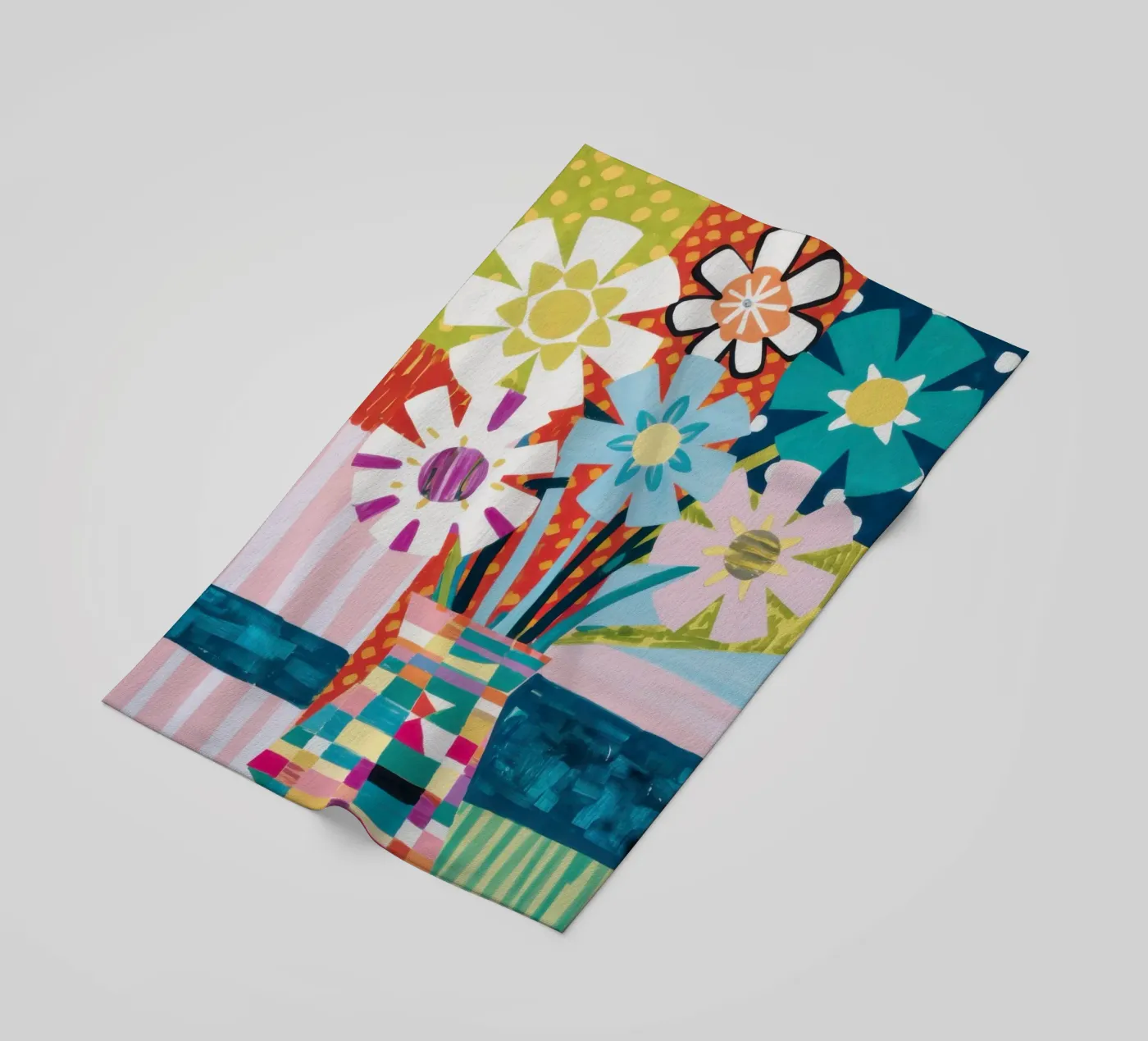 Patchwork Vase Bouquet beach towel by Obs Canvas