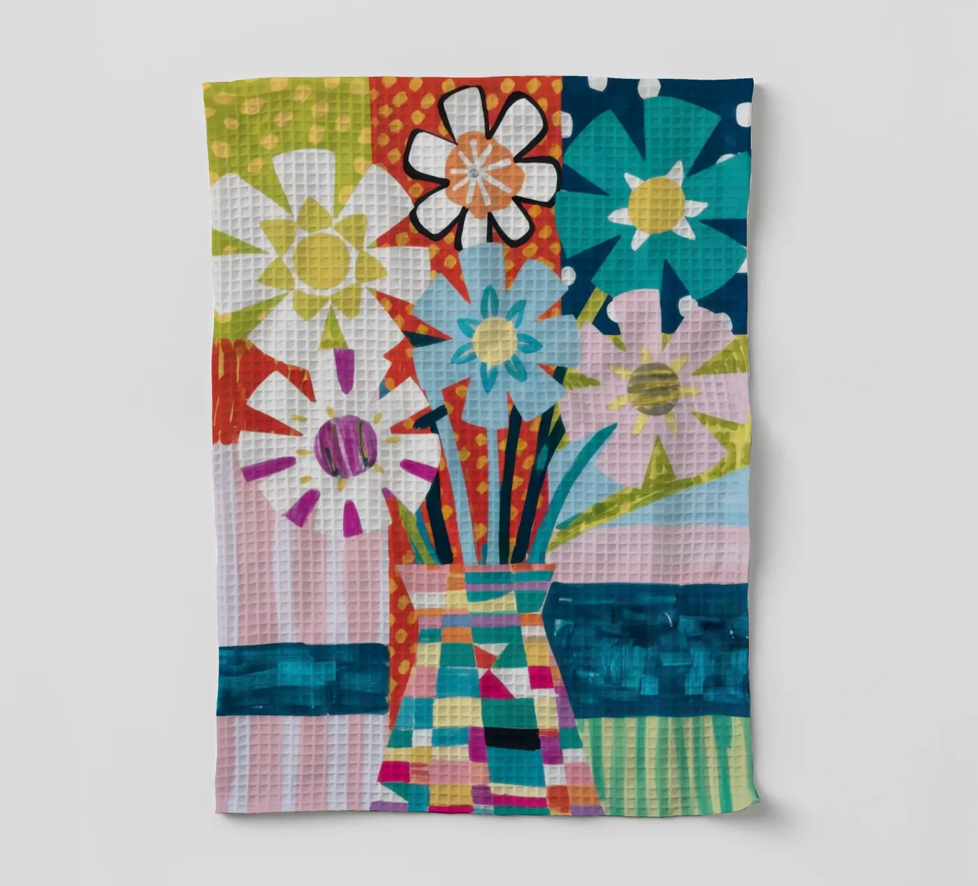 Patchwork Vase Bouquet tea towel by Obs Canvas