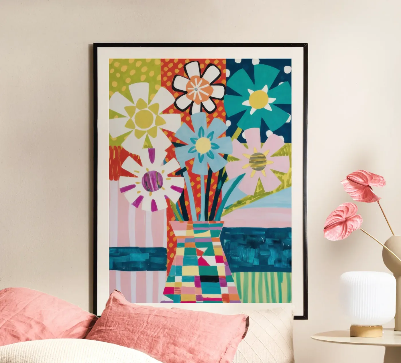 Patchwork Vase Blumenstrauß Poster von Obs Canvas