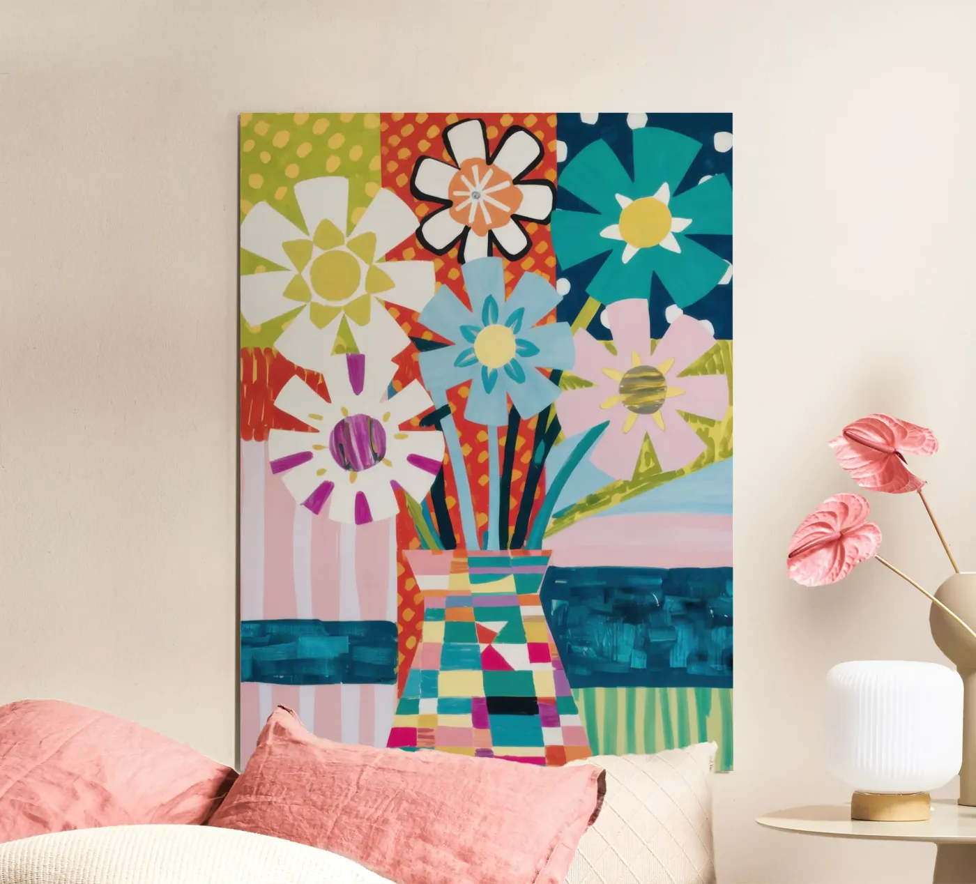 Patchwork Vase Bouquet poster by Obs Canvas