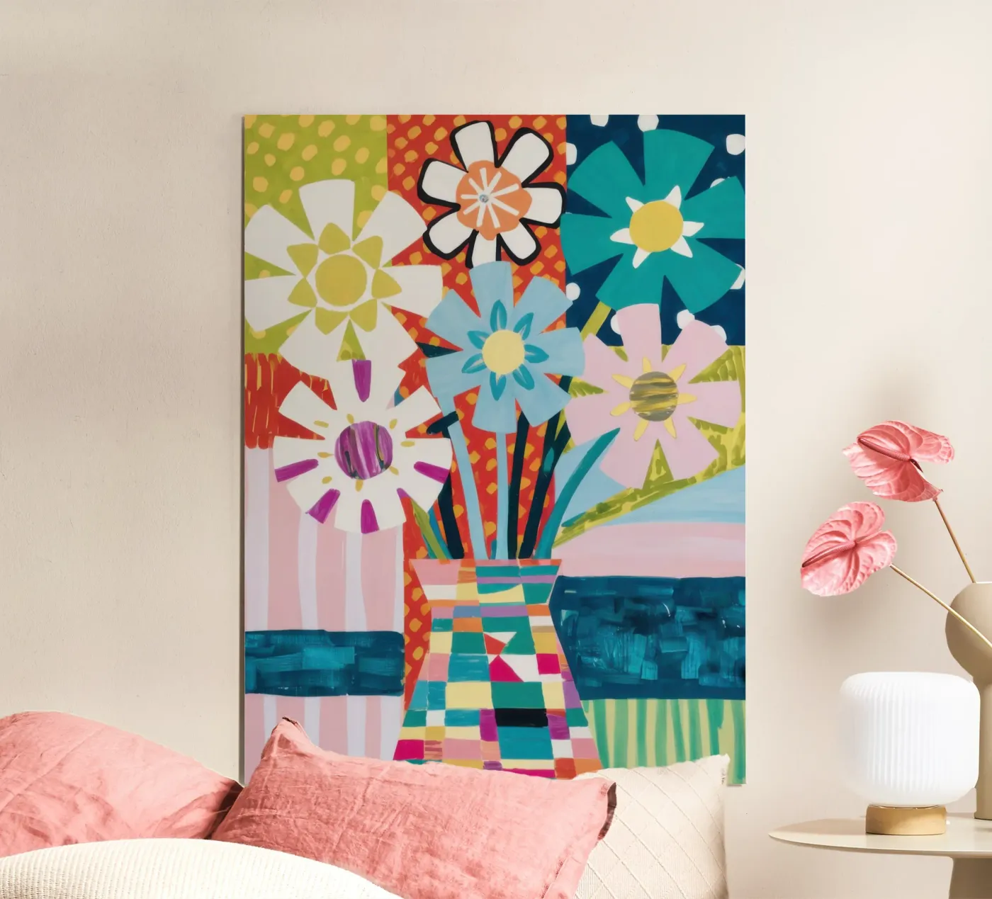 Patchwork Vase Blumenstrauß Poster von Obs Canvas