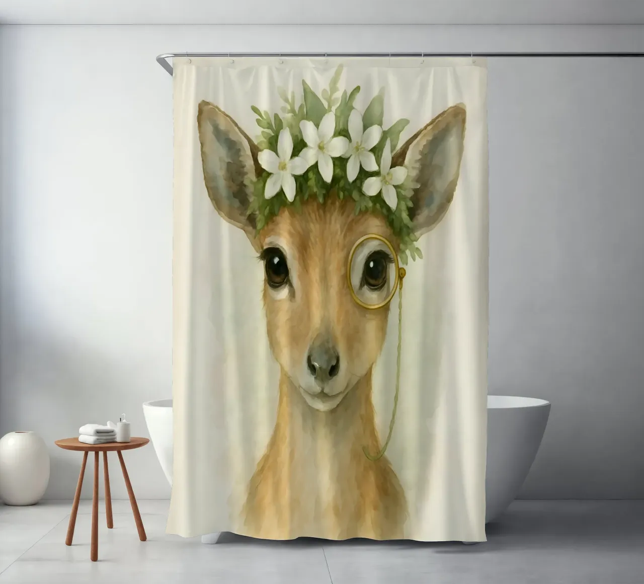 Forest Grace: Deer with Blossoms shower curtain by Graceful Desine
